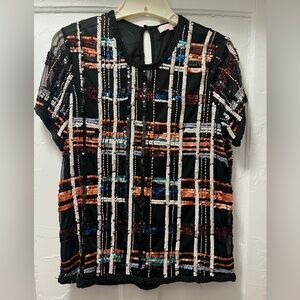 Parker Multicolor Sequin Grid Blouse